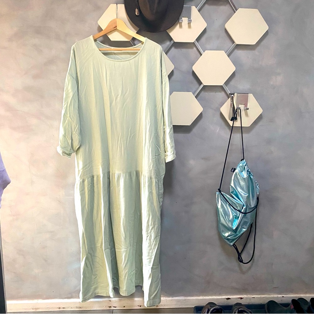 Black Crane cotton dress, mint green, size large